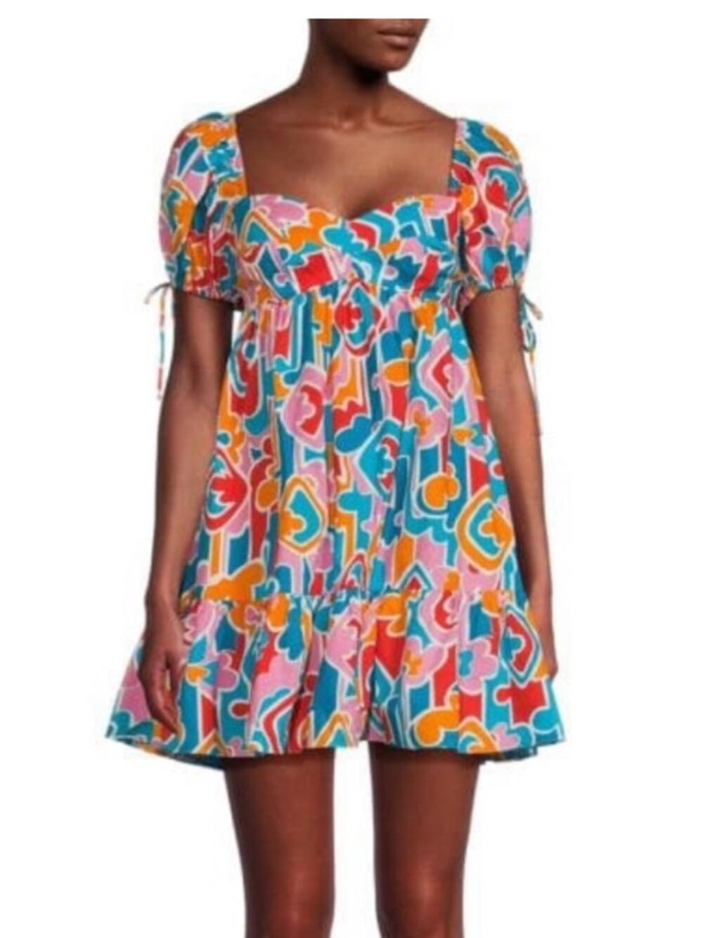Amanda Uprichard Sicily Geometric Puff Sleeve Mini Dress, NEW, Small, MSRP $238